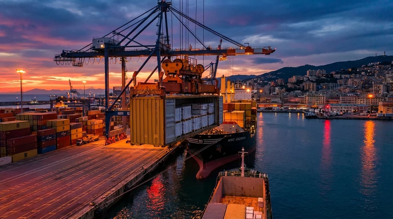 International stone export operation with shipping containers and global logistics